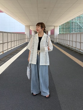 「CIAOPANIC TYPY（チャオパニックティピー）の【UNISEX】レース刺繍シャツ/WEB限定（シャツ/ブラウス、ホワイト系）」を使った、てらさんさん（レディース・158cm）の春コーディネート