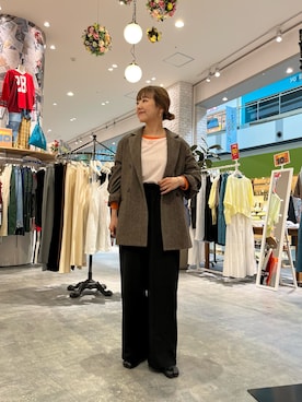 「CIAOPANIC TYPY（チャオパニックティピー）の≪3サイズ展開≫テックリネンワイドパンツ（スラックス）」を使った、てらさんさん（レディース・158cm）の夏コーディネート