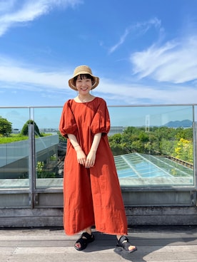 「袖ボリューム」｜「アイテム（帽子）」を使った、てらさんさん（レディース・157cm）の夏コーディネート
