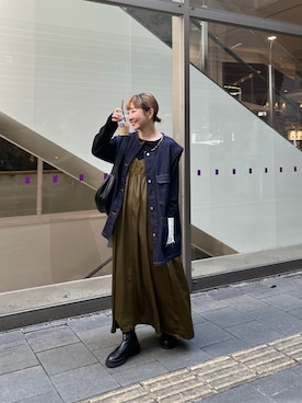 「キャミワンピ」｜「アイテム（デニムジャケット）」を使った、てらさんさん（レディース・158cm）の秋コーディネート