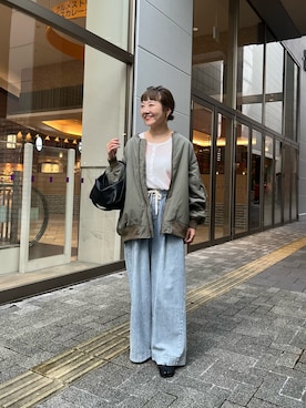 「アイテム（MA-1）」を使った、てらさんさん（レディース・158cm）の秋コーディネート