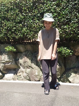 「SLOBE IENA（スローブイエナ）のアイテム（ハット）」を使った、RRUmamaさん（レディース・157cm）の夏コーディネート
