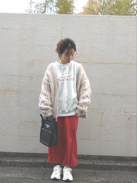 「ケーブルカーディガン」｜「アイテム（スウェット）」を使った、RRUmamaさん（レディース・156cm）の冬コーディネート