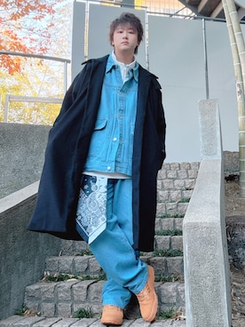 「アイテム（スニーカー、イエロー系）」を使った、だぃすけさん（メンズ・170cm）の冬コーディネート