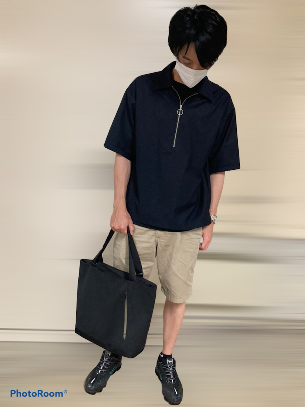 「おしゃれさんと繋がりたい、NIKE、シンプルコーデ、スニーカーコーデ、ステュディオス(STUDIOUS)、UNIQLO、トートバッグ、ポーター、夏コーデ、オトナカジュアル」｜「PORTERのアイテム（トートバッグ、ブラック系）」を使った、takuuuumiさん（メンズ・180cm）の夏コーディネートの1枚目の写真