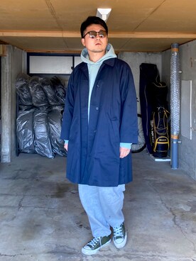 「スウエットパンツ」｜「アイテム（ステンカラーコート）」を使った、宇宙太（ウチュウタ）さん（メンズ・171cm）の冬コーディネート