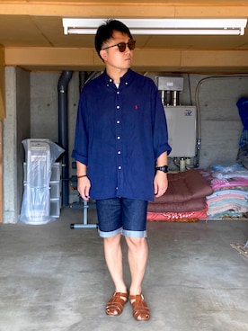 「Paraboot（パラブーツ）のPACIFIC / パシフィック（サンダル）」を使った、宇宙太（ウチュウタ）さん（メンズ・171cm）の夏コーディネート