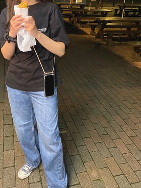 「アイテム（スマホケース/カバー、オレンジ系）」を使った、ぽにょさん（レディース・167cm）の夏コーディネート
