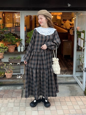 「アイテム（ハンチング/ベレー帽）」を使った、yukie.さん（レディース・155cm）の秋コーディネート