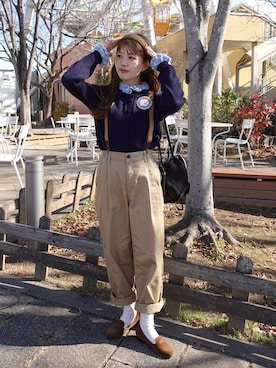 「アイテム（チノパンツ）」を使った、yukie.さん（レディース・155cm）の冬コーディネート