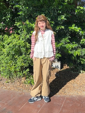 「アイテム（カーゴパンツ）」を使った、yukie.さん（レディース・155cm）の秋コーディネート