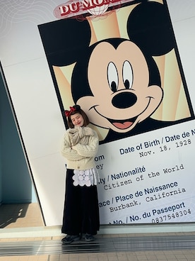 「James Charlotte（ジェイムスシャルロット）のJames Charlotte | ウール アランニットカーディガン WOMEN（カーディガン/ボレロ、ホワイト系）」を使った、yukie.さん（レディース・155cm）の冬コーディネート