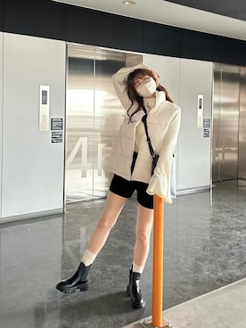 「GRL（グレイル）のケーブル編みニットショートパンツ（その他パンツ）」を使った、yukie.さん（レディース・155cm）の秋コーディネート