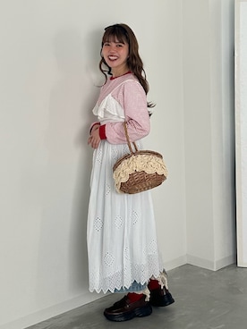 「BONLECILL（ボンルシール）のミニボーダーリンガーロンT（Tシャツ/カットソー、ホワイト系）」を使った、yukie.さん（レディース・155cm）の冬コーディネート