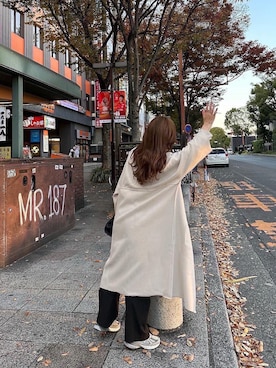 「sakishimatokyo（サキシマトーキョー）のアイテム（ノーカラーコート）」を使った、yukie.さん（レディース・155cm）の秋コーディネート