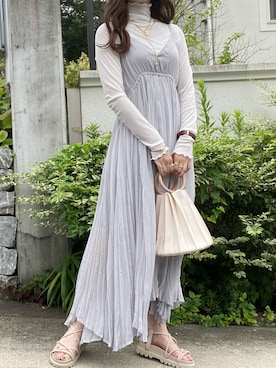 「プリーツバッグ」｜「アイテム（アクセサリー）」を使った、yukie.さん（レディース・155cm）の夏コーディネート