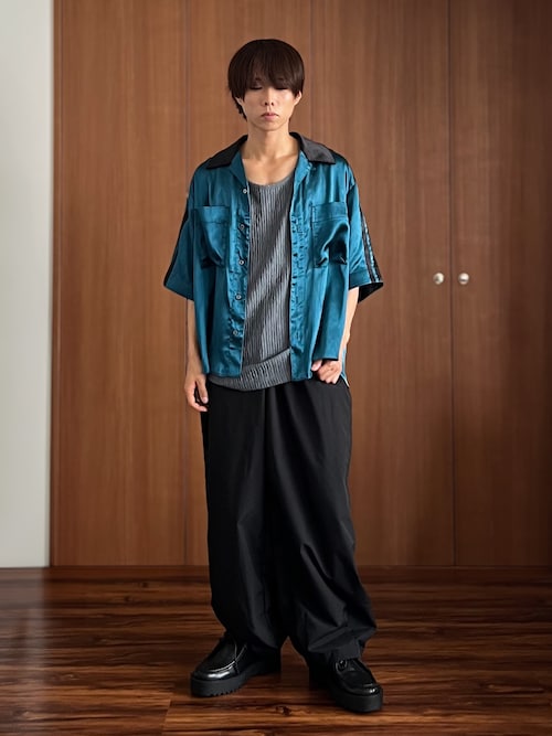 Striped crepe satin bowling shirts/楊柳サテンボーリングシャツ