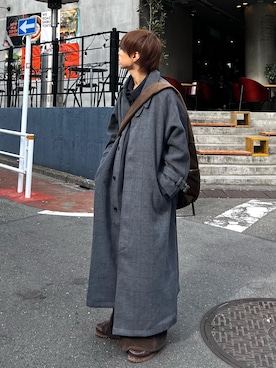 「アイテム（ステンカラーコート）」を使った、miyagi さん（メンズ・161cm）の冬コーディネート