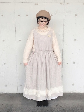 「エプロンワンピース」｜「アイテム（その他）」を使った、kakolatteさん（レディース・154cm）の秋コーディネート