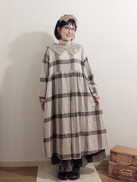 「チェック柄に恋してる」｜「アイテム（その他シューズ）」を使った、kakolatteさん（レディース・154cm）の冬コーディネート