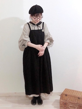 「kazumiコラボ」｜「アイテム（ジャンパースカート）」を使った、kakolatteさん（レディース・154cm）の冬コーディネート
