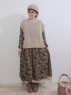 「Samansa Mos2 blue（サマンサモスモスブルー）のアイテム（ベスト）」を使った、kakolatteさん（レディース・154cm）の冬コーディネート