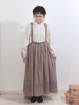 「エプロンワンピース」｜「アイテム（その他）」を使った、kakolatteさん（レディース・154cm）の冬コーディネート