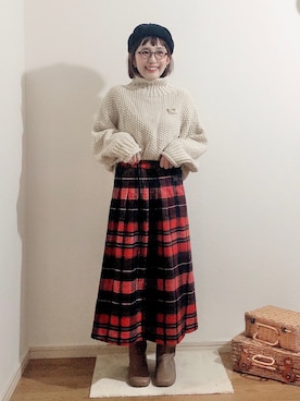 「キルトスカート」｜「アイテム（その他）」を使った、kakolatteさん（レディース・154cm）の秋コーディネート