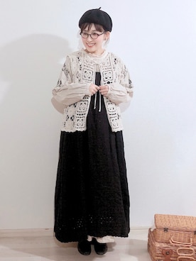 「kazumiコラボ」｜「アイテム（ハンチング/ベレー帽）」を使った、kakolatteさん（レディース・154cm）の春コーディネート