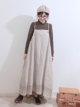 「kazumiコラボ」｜「アイテム（ハンチング/ベレー帽）」を使った、kakolatteさん（レディース・154cm）の春コーディネート