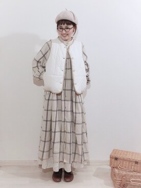 「チェック柄に恋してる」｜「アイテム（ハンチング/ベレー帽）」を使った、kakolatteさん（レディース・154cm）の冬コーディネート
