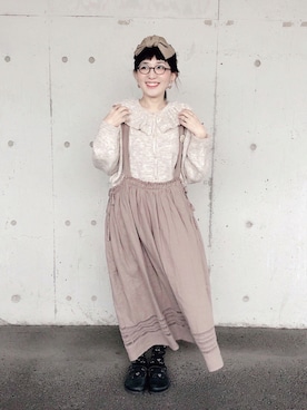「エプロンワンピース」｜「アイテム（その他）」を使った、kakolatteさん（レディース・154cm）の秋コーディネート
