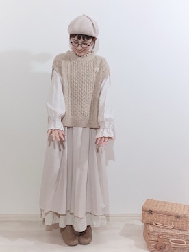 「Samansa Mos2 blue（サマンサモスモスブルー）のアイテム（ベスト）」を使った、kakolatteさん（レディース・154cm）の冬コーディネート