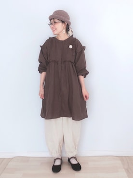 「アイテム（チュニック）」を使った、kakolatteさん（レディース・154cm）の秋コーディネート