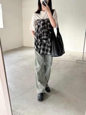 「select MOCA by son（セレクトモカバイソン）の【選べる】アソートプリントオーバーサイズTシャツ（Tシャツ/カットソー、ホワイト系）」を使った、umeさん（レディース・164cm）の夏コーディネート