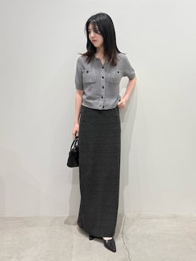 「select MOCA（セレクトモカ）のフロントポケットサマーカーディガン（カーディガン/ボレロ、グレー系）」を使った、umeさん（レディース・164cm）の夏コーディネート