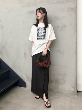 「select MOCA by son（セレクトモカバイソン）の【定番】【選べる】アソートプリントオーバーサイズTシャツ（Tシャツ/カットソー、ホワイト系）」を使った、umeさん（レディース・164cm）の夏コーディネート