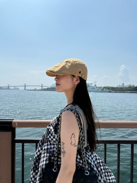 「アイテム（ハンチング/ベレー帽）」を使った、りんかさん（レディース・156cm）の夏コーディネート