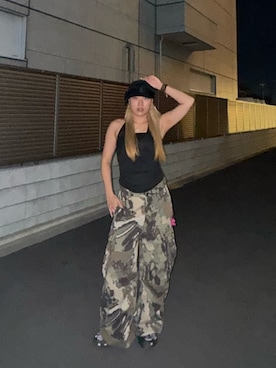 「アイテム（キャスケット、ブラック系）」を使った、咲絢さん（レディース・159cm）の夏コーディネート