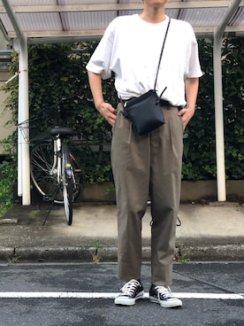 「CONVERSE（コンバース）のCONVERSE コンバース CVS ALL STAR キャンバス オールスター OX（スニーカー、ブラック系）」を使った、ひさん（メンズ・175cm）の夏コーディネート