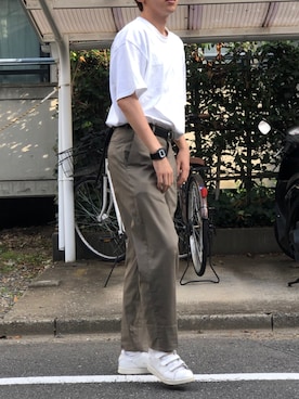 「adidas（アディダス）の<<CM着用モデル>> adidas アディダス STAN SMITH CF スタンスミスCF S75188  WTH/WTH/GOLDMT（スニーカー、ホワイト系）」を使った、ひさん（メンズ・175cm）の秋コーディネート