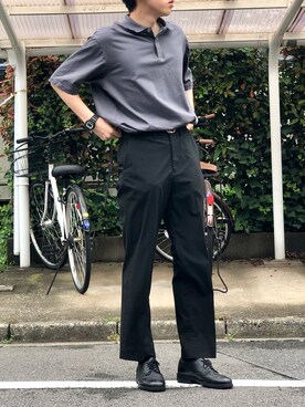 「KLEMAN（クレマン）のKLEMAN PASTAN　レザープレーントゥシューズ（ドレスシューズ、ブラック系）」を使った、ひさん（メンズ・175cm）の夏コーディネート