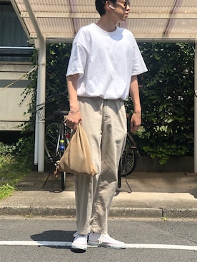 「CONVERSE（コンバース）のCONVERSE コンバース オール スター 100 カラーズ ハイ / ALL STAR 100 COLORS HI（スニーカー、ホワイト系）」を使った、ひさん（メンズ・175cm）の夏コーディネート