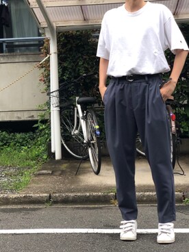 「adidas（アディダス）の<<CM着用モデル>> adidas アディダス STAN SMITH CF スタンスミスCF S75188  WTH/WTH/GOLDMT（スニーカー、ホワイト系）」を使った、ひさん（メンズ・175cm）の夏コーディネート