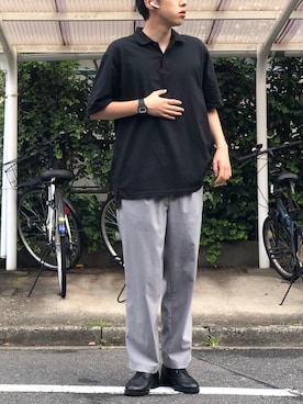 「KLEMAN（クレマン）のKLEMAN PASTAN　レザープレーントゥシューズ（ドレスシューズ、ブラック系）」を使った、ひさん（メンズ・175cm）の夏コーディネート