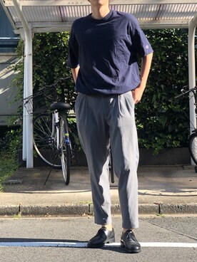 「KLEMAN（クレマン）のKLEMAN PASTAN　レザープレーントゥシューズ（ドレスシューズ、ブラック系）」を使った、ひさん（メンズ・175cm）の夏コーディネート