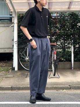 「CIAOPANIC（チャオパニック）のTRチャイナテーパードパンツ（スラックス、グレー系）」を使った、ひさん（メンズ・175cm）の秋コーディネート