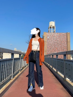 「アイテム（カーディガン/ボレロ、オレンジ系）」を使った、べいびーさん（レディース・158cm）の春コーディネート