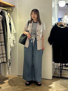「LOWRYS FARM（ローリーズファーム）のイージーバギーデニム　601067（デニムパンツ、ブルー系）」を使った、marina  さん（レディース・162cm）の夏コーディネート