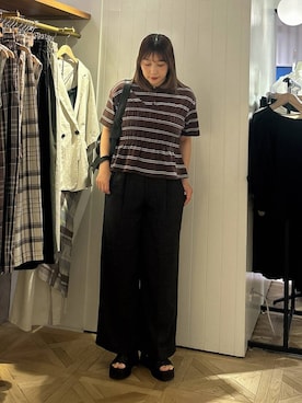 「LOWRYS FARM（ローリーズファーム）のバスケットワイドパンツ 637610（スラックス、ブルー系）」を使った、marina  さん（レディース・162cm）の夏コーディネート